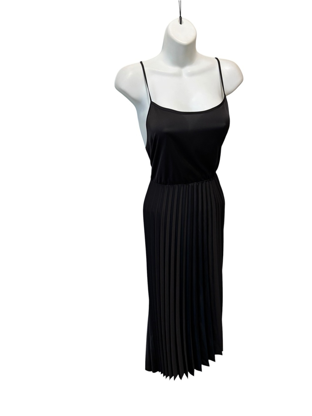 Rachel Zoe Pleated Satin Maxi Slip Dress Black L Scoop Neck Summer Goth Witchy